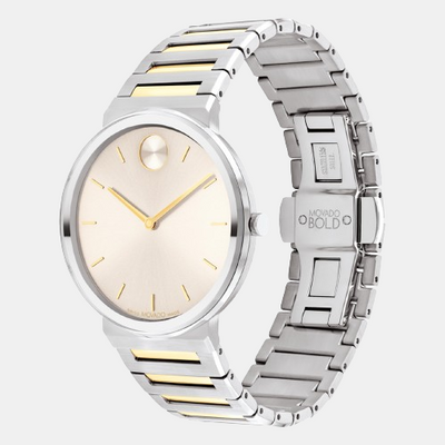 Bold Men Quartz Beige Dial Analog Stainless Steel Watch 3601075