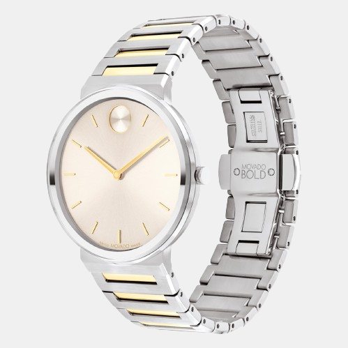 Bold Men Quartz Beige Dial Analog Stainless Steel Watch 3601075