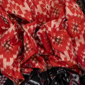 Red Handloom Orissa Cotton Saree With Tie & Dye Floral Motifs