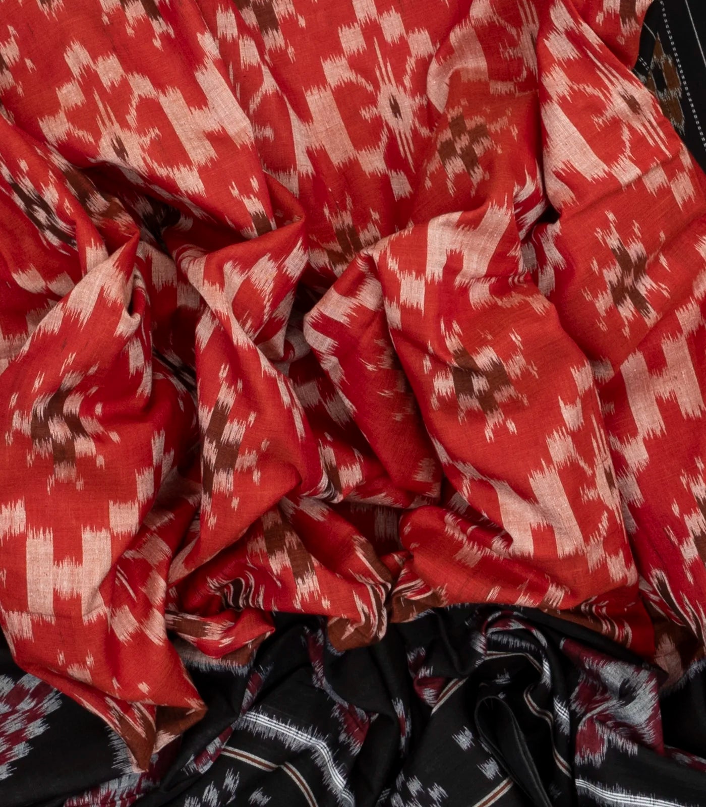 Red Handloom Orissa Cotton Saree With Tie & Dye Floral Motifs