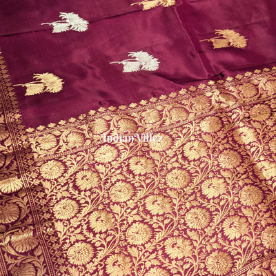 Wine Floral Designer Katan Silk Banarasi Saree
