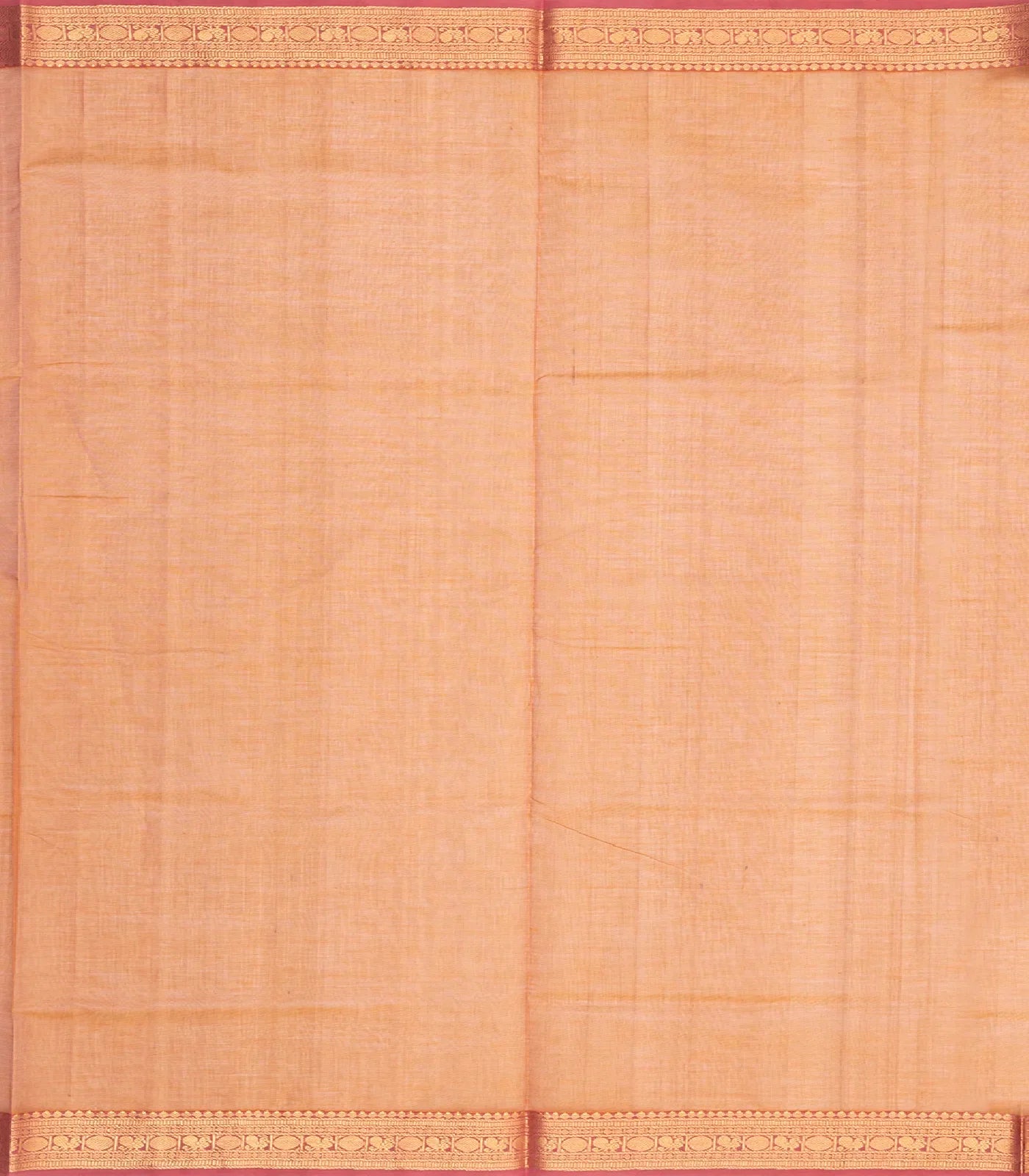 Peach Handloom Silk Cotton Saree With Peacock Corner Buttas