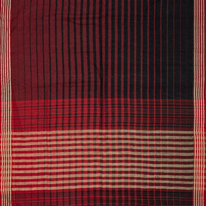 Maroon Handloom Bengal Cotton Saree With Red and Black Gradient stripes