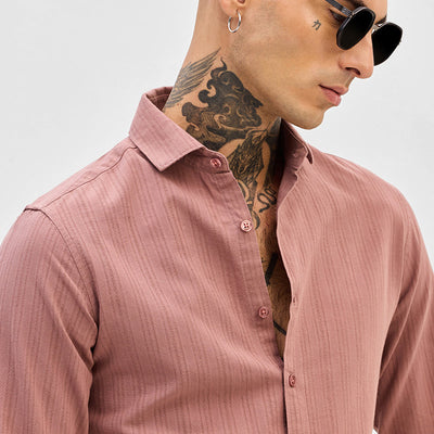 Mauve Slim Fit Stripes Shirt