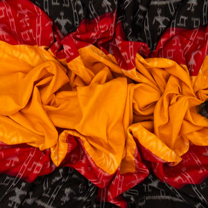 Mustard Handloom Orissa Cotton Saree With Tie & Dye Tribal Motifs