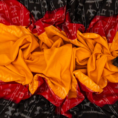 Mustard Handloom Orissa Cotton Saree With Tie & Dye Tribal Motifs