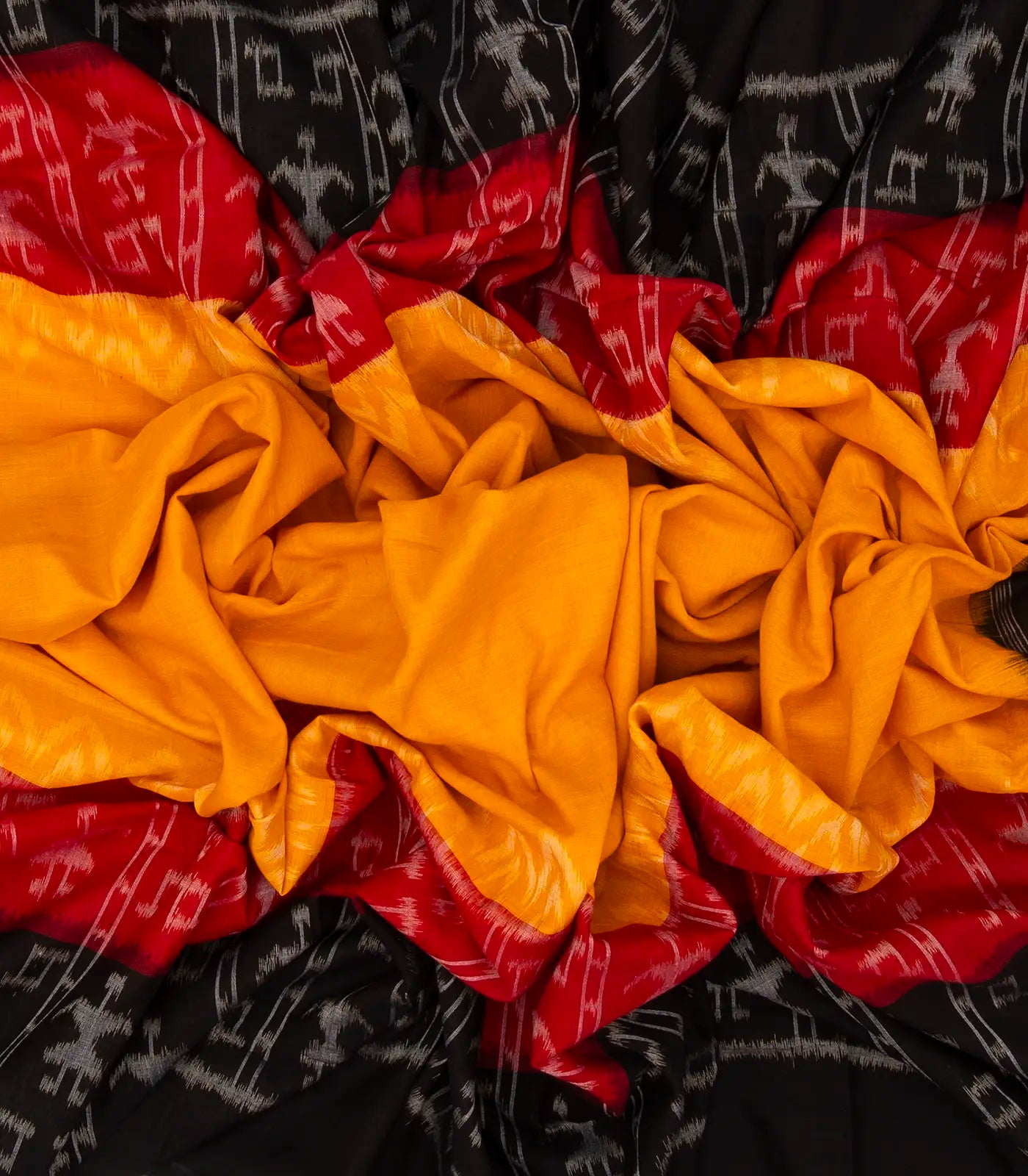 Mustard Handloom Orissa Cotton Saree With Tie & Dye Tribal Motifs