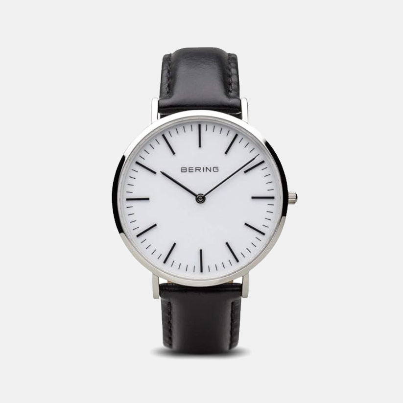 Ceramic Men White Dial Analog Leather Watch 13738-404