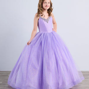 Girls Tulle V-Neck Gown by Tiffany Princess 13789