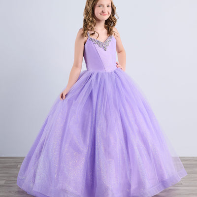 Girls Tulle V-Neck Gown by Tiffany Princess 13789