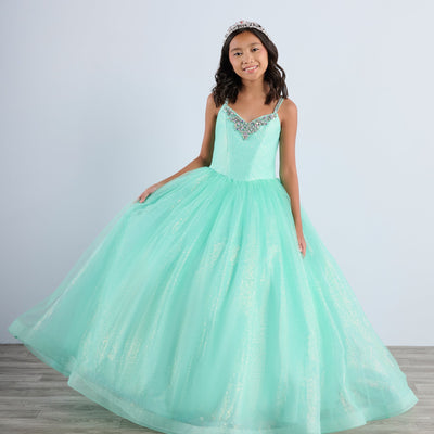 Girls Tulle V-Neck Gown by Tiffany Princess 13789