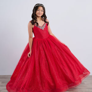 Girls Tulle V-Neck Gown by Tiffany Princess 13789