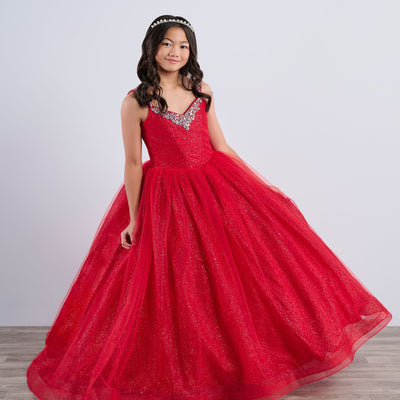 Girls Tulle V-Neck Gown by Tiffany Princess 13789