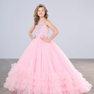 Girls Ruffled  Halter Gown by Tiffany Princess 13795
