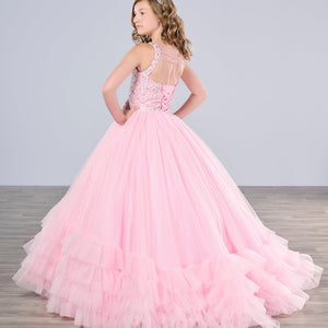 Girls Ruffled  Halter Gown by Tiffany Princess 13795