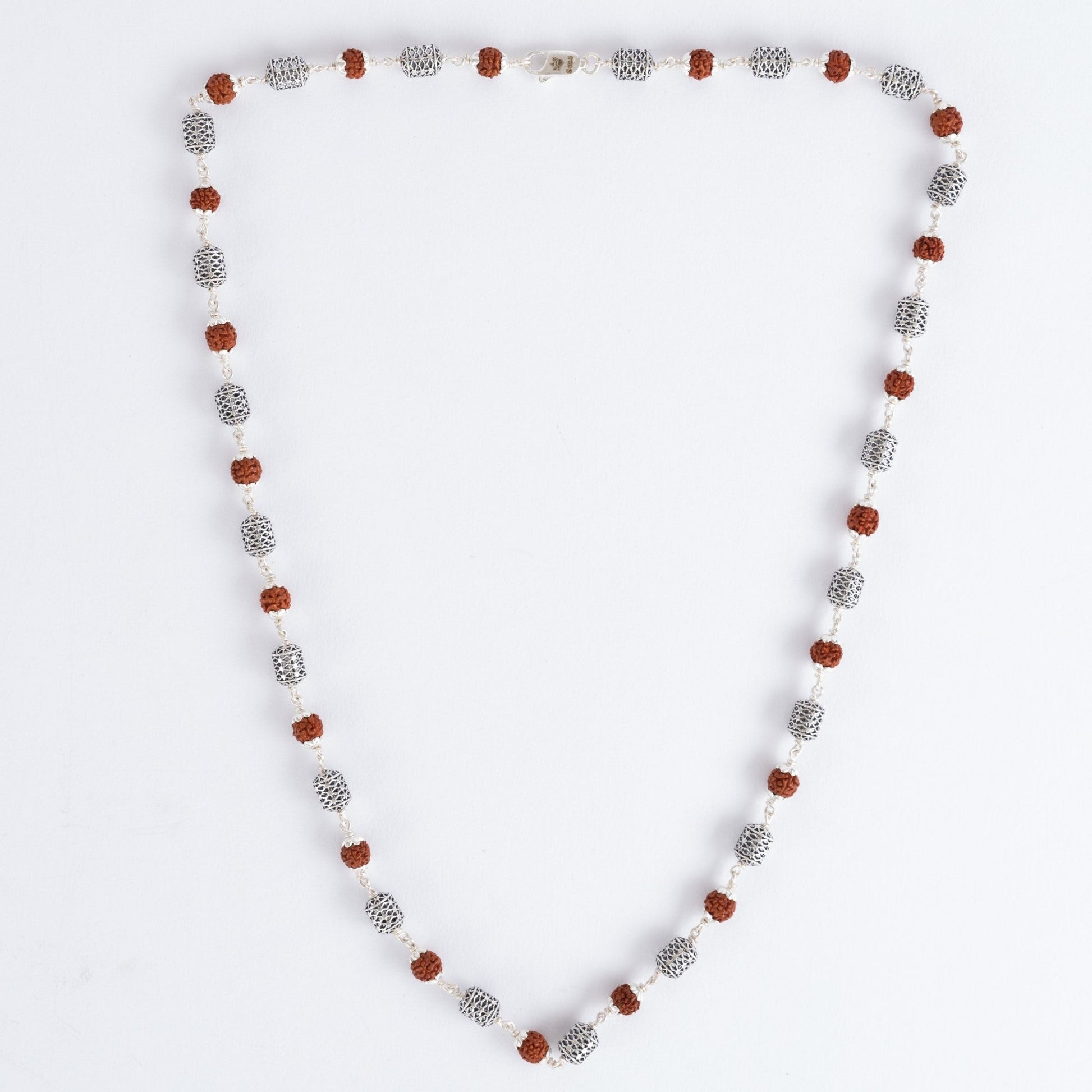 Rudraksha Silver Mala (Oval Beads)