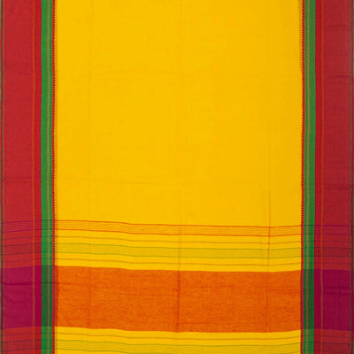 Yellow Woven Bengal Cotton Saree With Red Border