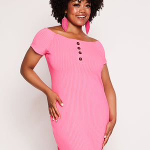Plus Size Lettuce Edge Off the Shoulder Midi Dress