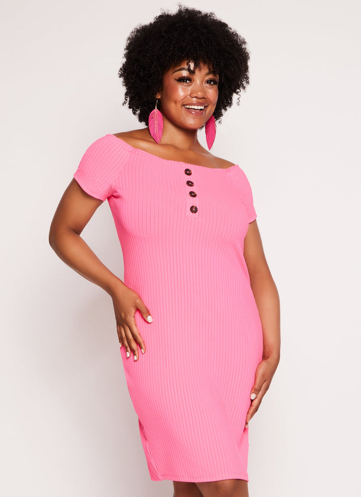 Plus Size Lettuce Edge Off the Shoulder Midi Dress