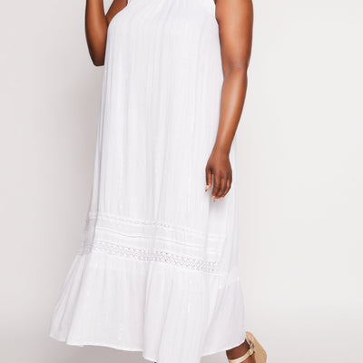 Plus Size Gauze Knit Lurex Striped Maxi Dress