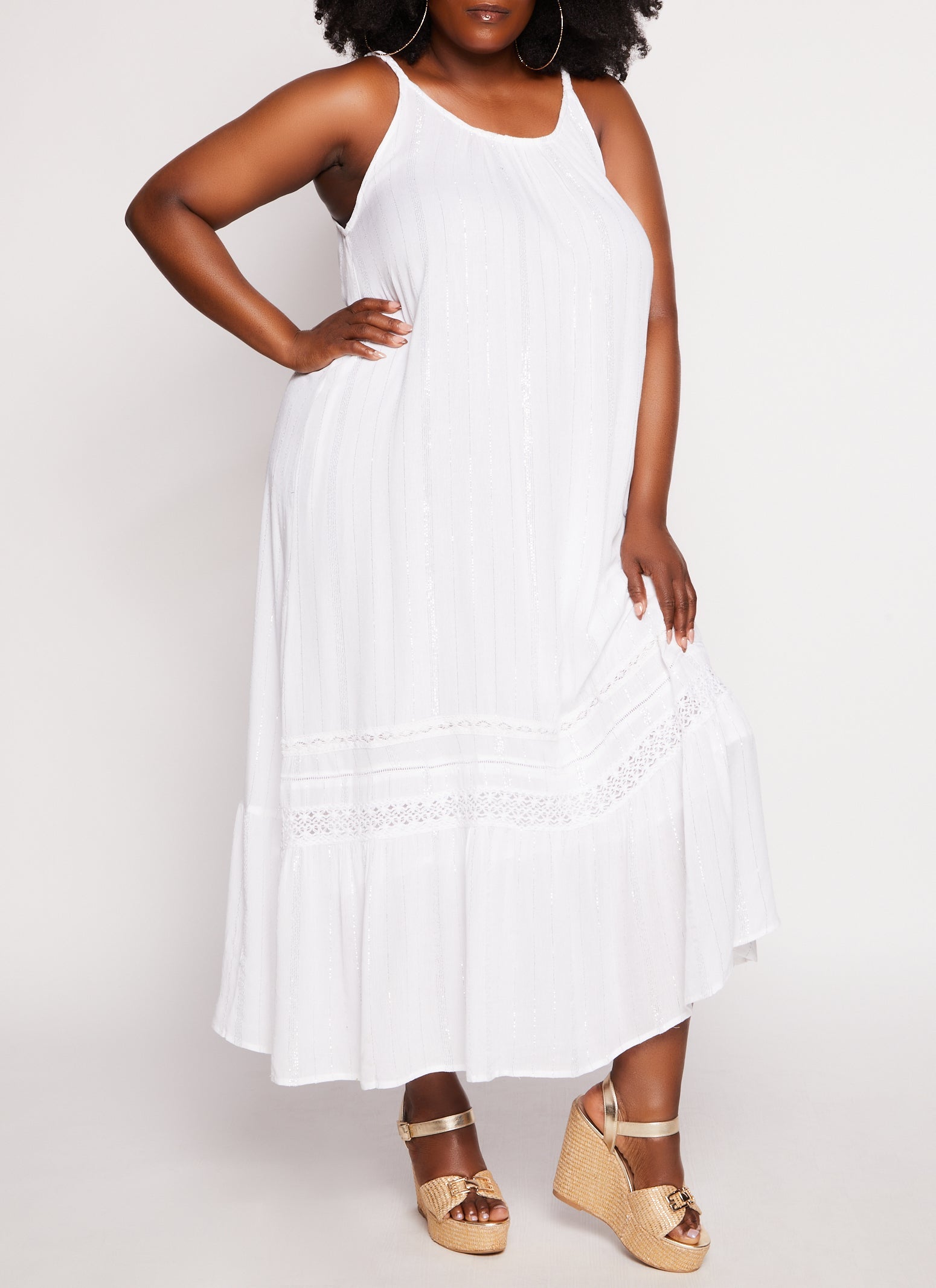 Plus Size Gauze Knit Lurex Striped Maxi Dress