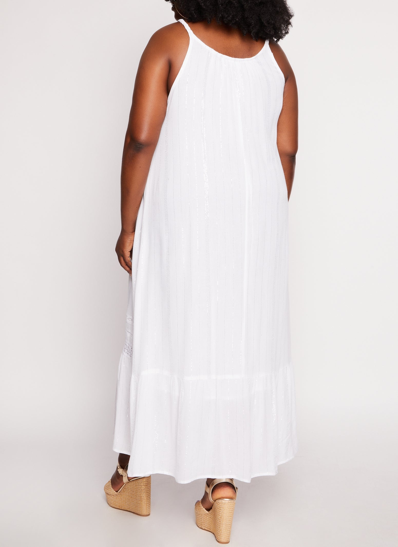 Plus Size Gauze Knit Lurex Striped Maxi Dress