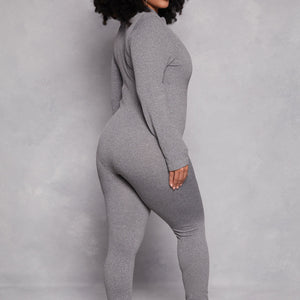 Plus Size Half Zip Long Sleeve Catsuit