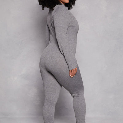 Plus Size Half Zip Long Sleeve Catsuit