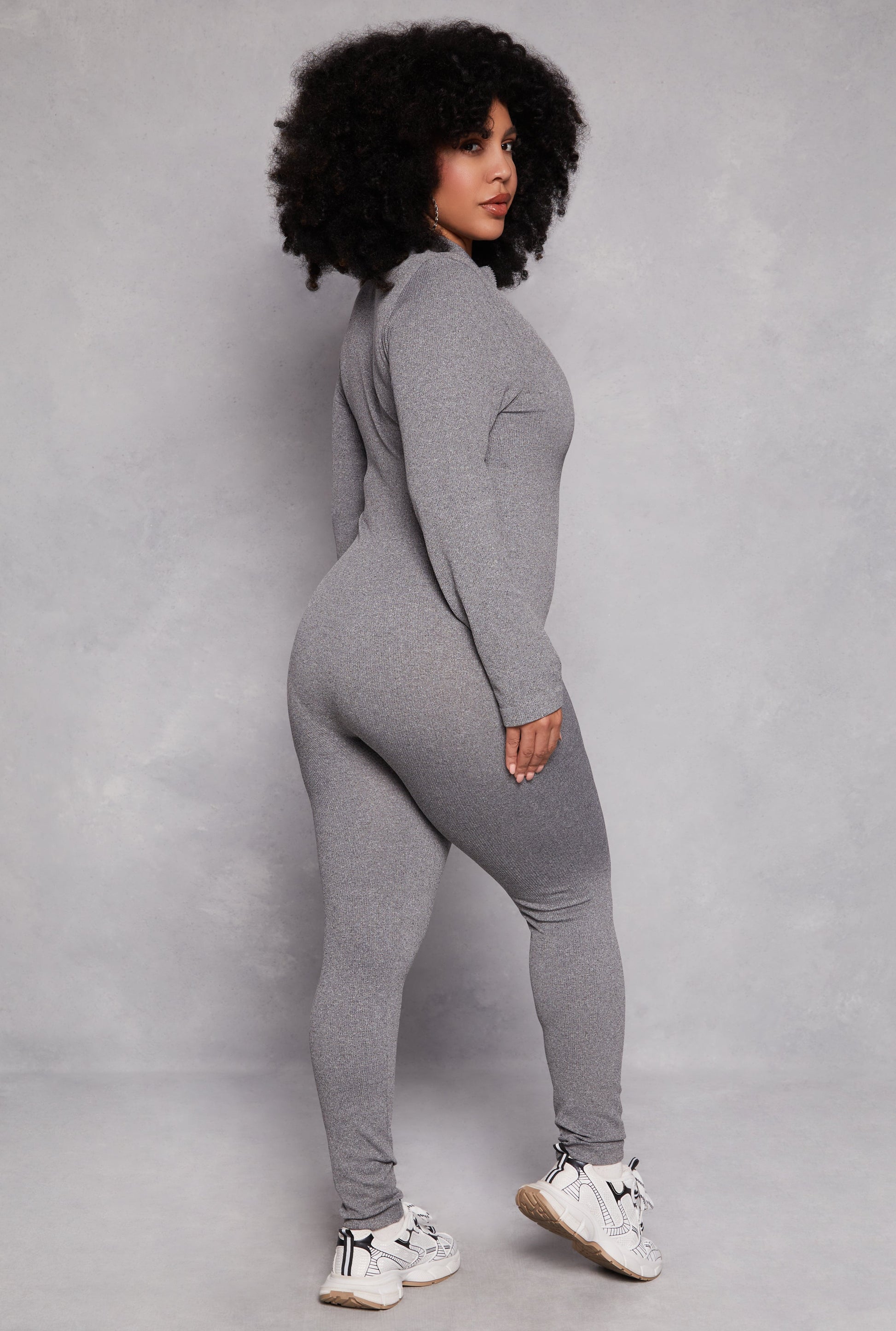 Plus Size Half Zip Long Sleeve Catsuit