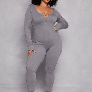 Plus Size Long Sleeve Half Zip Catsuit