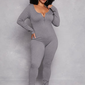 Plus Size Long Sleeve Half Zip Catsuit
