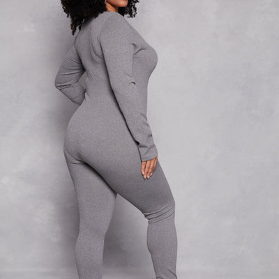 Plus Size Long Sleeve Half Zip Catsuit