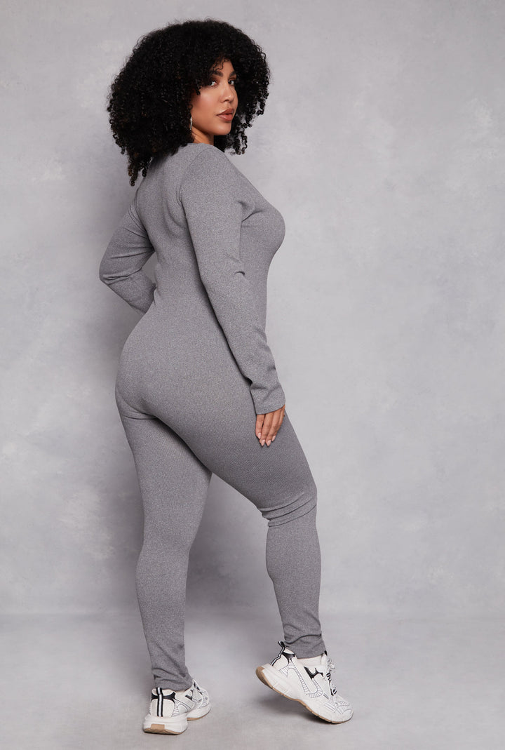 Plus Size Long Sleeve Half Zip Catsuit