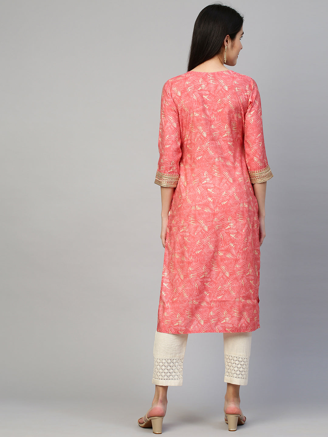 Ethnic Printed & Embroidered Kurta - Peach