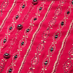 Bandhej Printed & Embroidered Kurta - Hot Pink