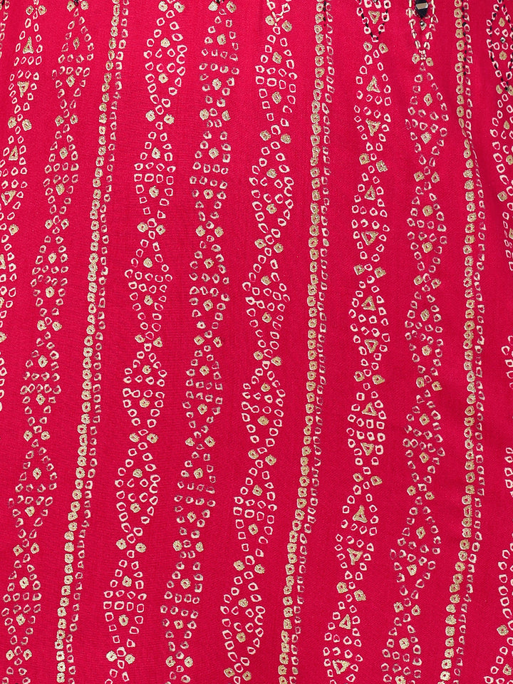 Bandhej Printed & Embroidered Kurta - Hot Pink