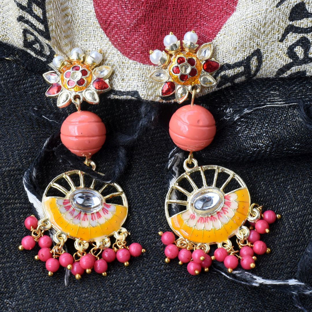 Bindurekha Ethnic Red & Yellow Earrings