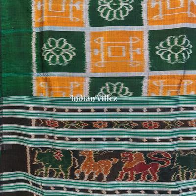 Green Golden Odisha Ikat Contemporary Silk Saree