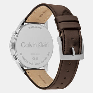 Ck Infinite Men Quartz Silver Dial Chronograph Leather Watch 25200381