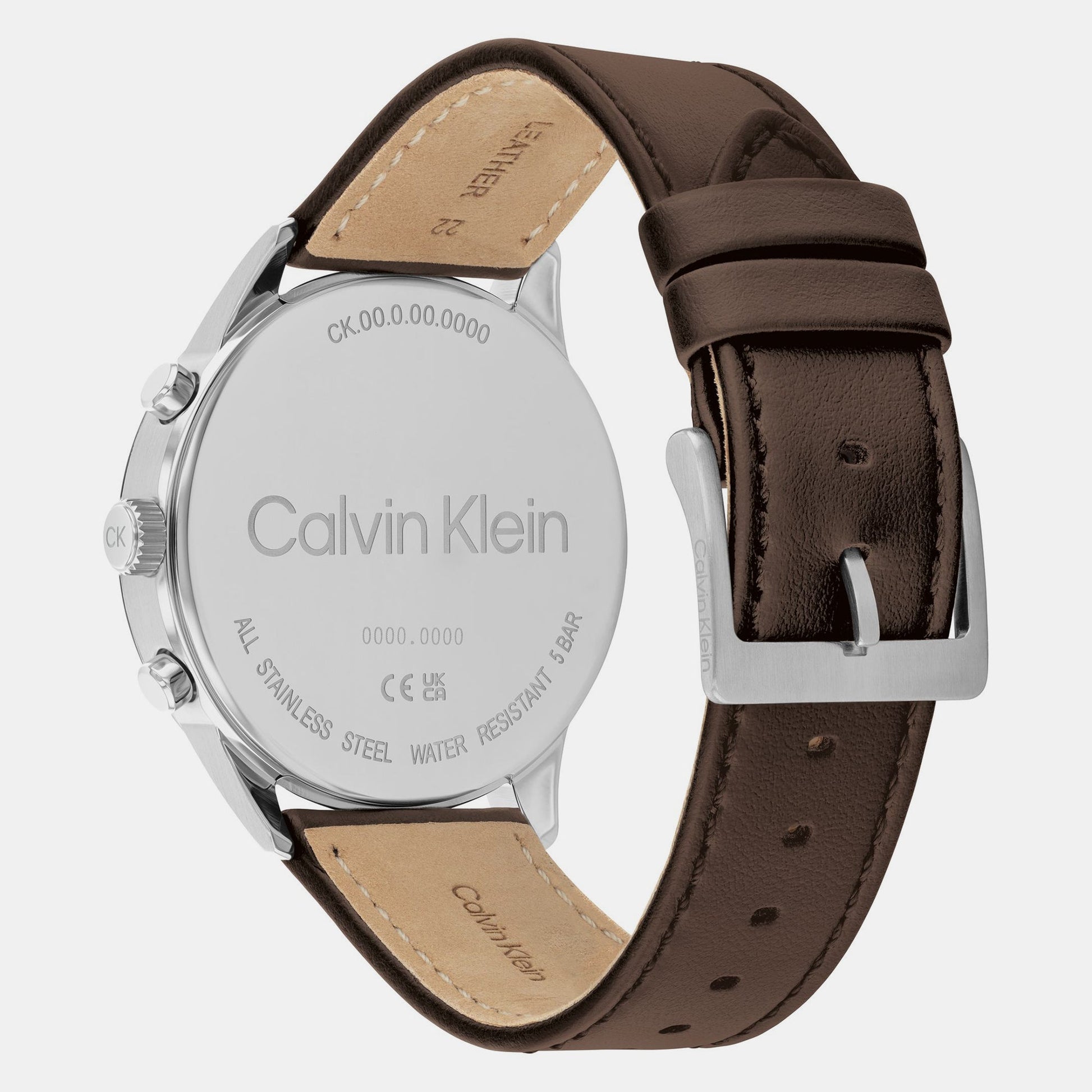 Ck Infinite Men Quartz Silver Dial Chronograph Leather Watch 25200381