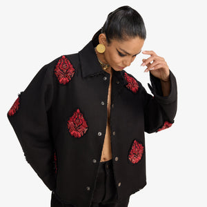 F A R A K | HAND EMBRIODERED JACKET { BLACK/BLACK