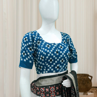 Navy Blue Pasapali Odisha Ikat Sambalpuri Cotton Blouse