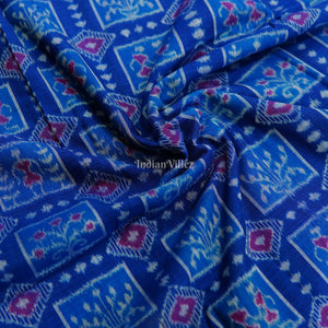 Dark Blue Tribal Theme Sambalpuri Ikat Cotton Fabric