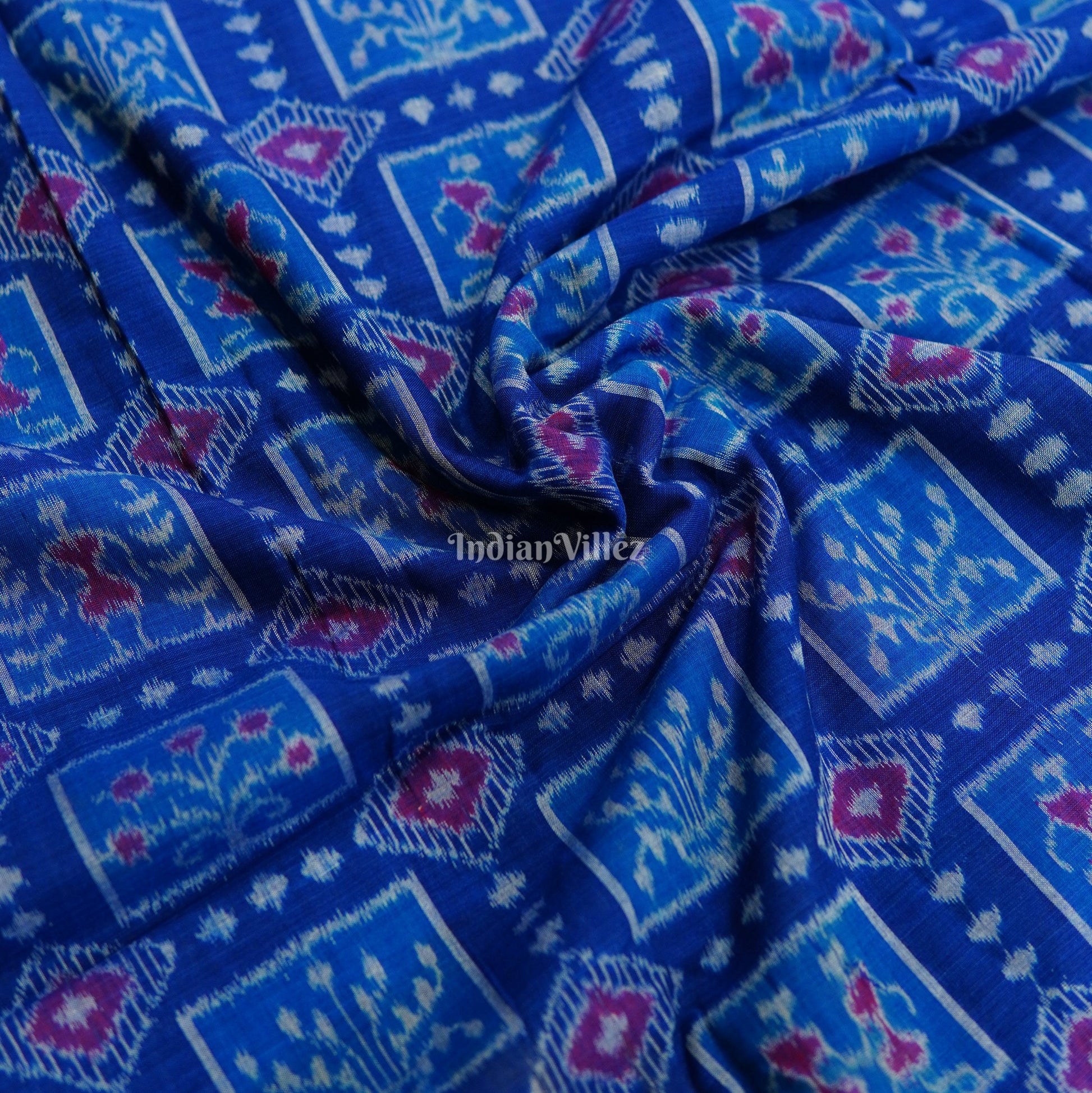 Dark Blue Tribal Theme Sambalpuri Ikat Cotton Fabric