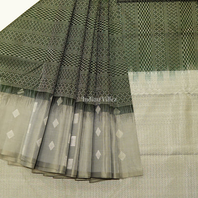Bottle Green With Grey Pure Kanjivaram Silk Saree