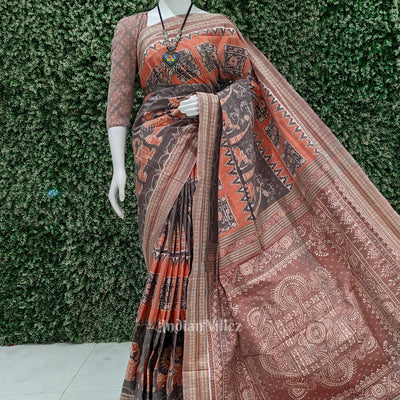 Peach Multicoloured Sambalpuri Ikat Silk Pastel Saree
