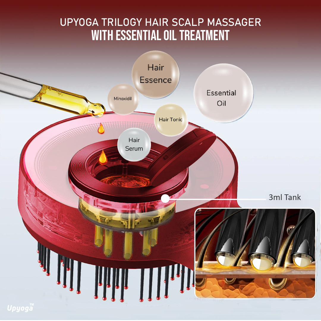 Upyogaa Trilogy Red Light Therapy Hair Scalp Massager & Oil Applicator Hair Rejuvenation Device | 1 Year Warranty