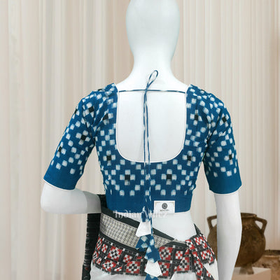 Navy Blue Pasapali Odisha Ikat Sambalpuri Cotton Blouse