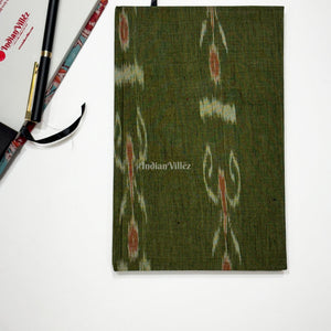 Green Handmade Ikat Woven Cotton Fabric Cover Diary