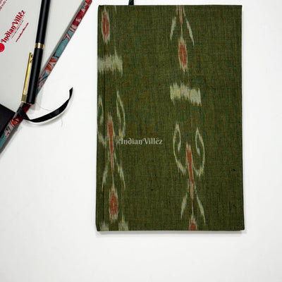 Green Handmade Ikat Woven Cotton Fabric Cover Diary